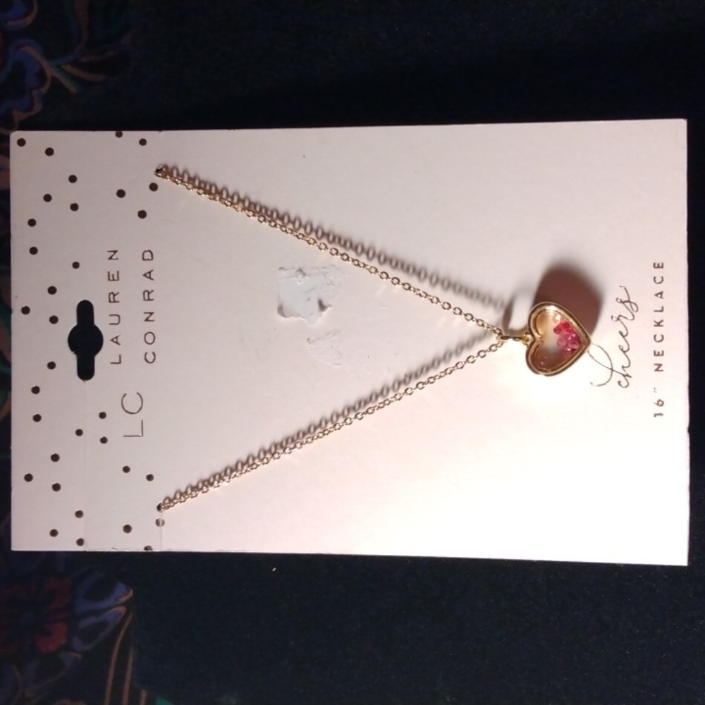 LC Lauren Conrad Gold Heart w/ White, Pink & Red Beaded 16" Necklace